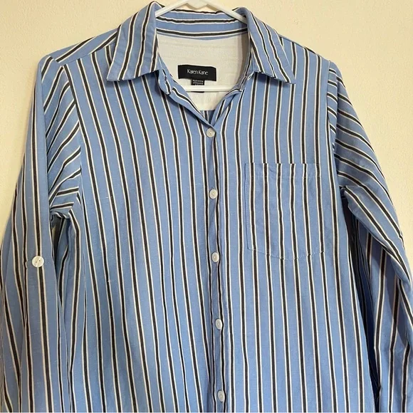 Karen Kane Striped Shirtdress Tencel Linen Roll-Tab Sleeve Blue Size XS - Picture 2 of 16